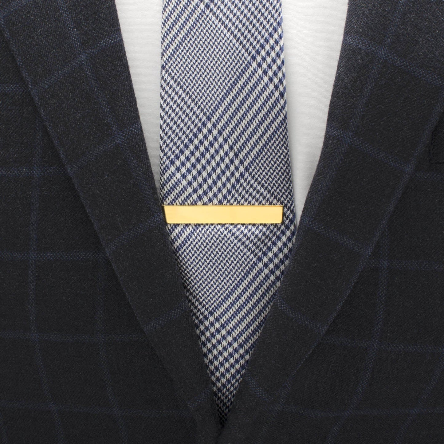 Engravable Rectangle Gold Cufflinks and Tie Bar Gift Set
