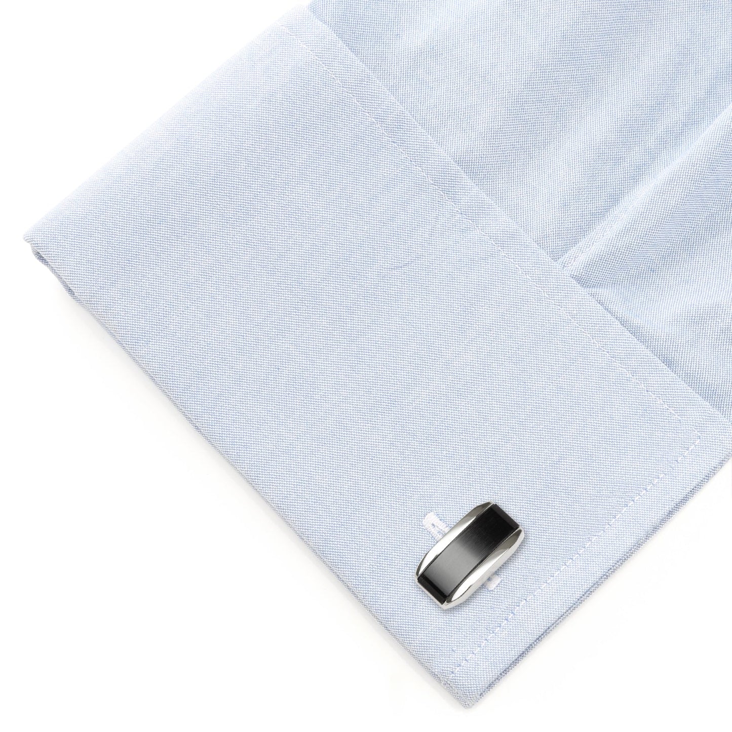 Silver Rectangular Cufflink with Dark Gray Cats Eye