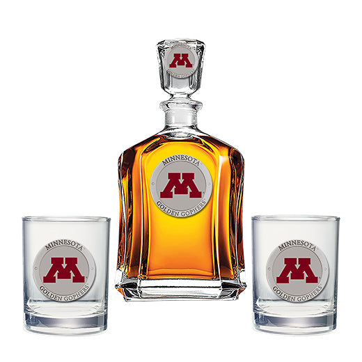 University of Minnesota Capitol Decanter with 2 Glasses