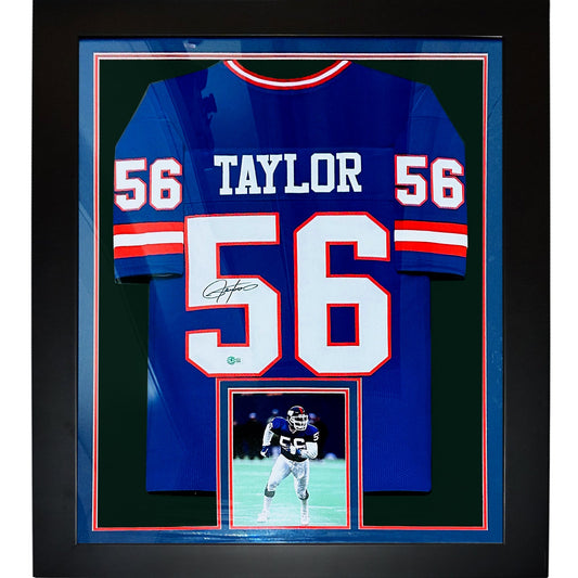Lawrence Taylor Autographed New York Giants (Blue #56) Vertical Framed Jersey - Beckett