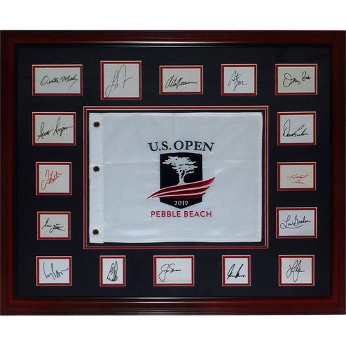 U.S. Open Former Champions Autographed Pebble Beach Deluxe Framed Collage - 16 Signatures, Nicklaus, Player - PSADNA
