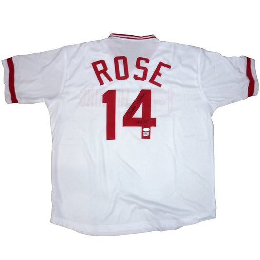 Pete Rose Autographed Cincinnati (White #14) Custom Jersey w/ "4256" - JSA