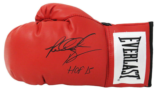 Riddick Bowe Autographed Red Everlast Boxing Glove w/ "HOF 15" - JSA