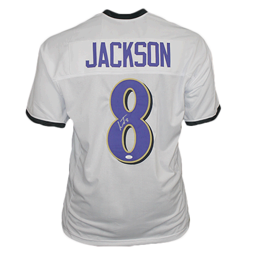 Lamar Jackson Autographed Baltimore (White #8) Custom Jersey - JSA