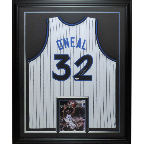 Shaquille O'Neal Autographed Orlando Magic (White Pinstripe #32) Deluxe Framed Jersey - Beckett