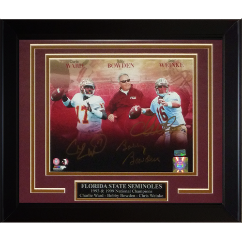 Bobby Bowden, Charlie Ward And Chris Weinke Autographed Florida State FSU Seminoles (Collage) Framed 8x10 Photo