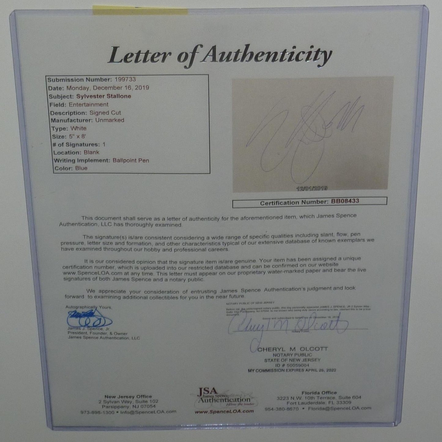 Rocky Full-Size Movie Poster Deluxe Framed with Sylvester Stallone Autograph - JSA Letter