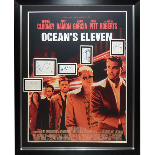 Ocean's Eleven Full-Size Movie Poster Deluxe Framed with Clooney, Roberts, Pitt, Damon and Garcia Autographs - JSA