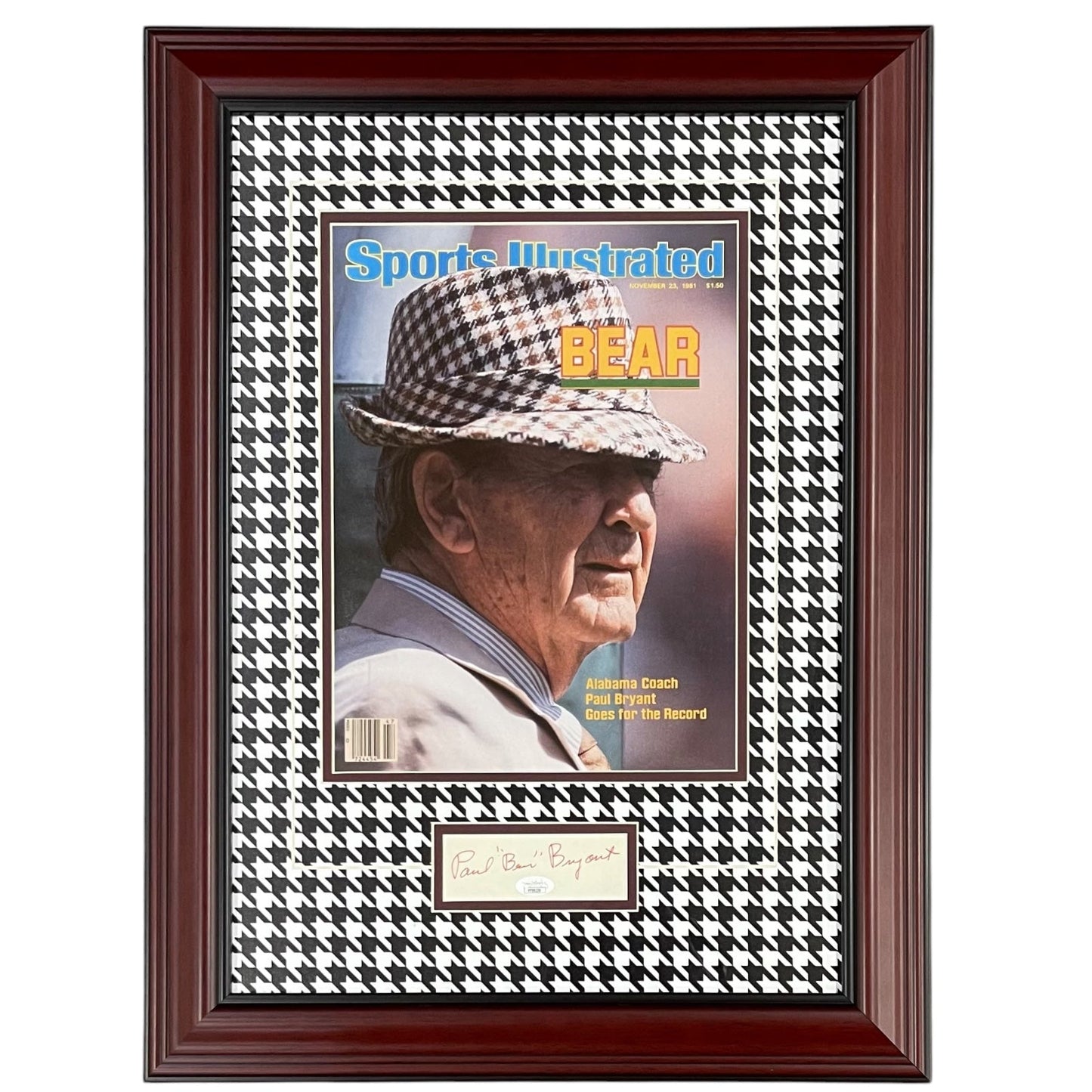 Paul Bear Bryant Autographed Alabama Crimson Tide Deluxe Framed 11x14 Sports Illustrated - JSA