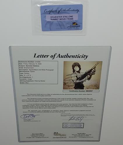 Rambo Full-Size Movie Poster Deluxe Framed with Sylvester Stallone Autographed 8x10 Photo - JSA