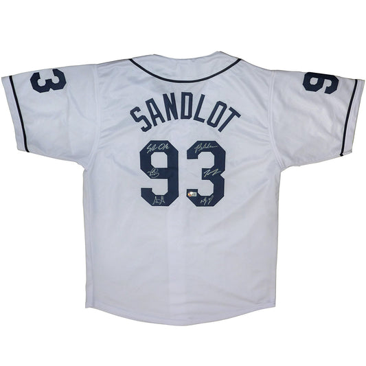 The Sandlot Cast Autographed (White #93) Custom Baseball Jersey - 6 Signatures - Beckett