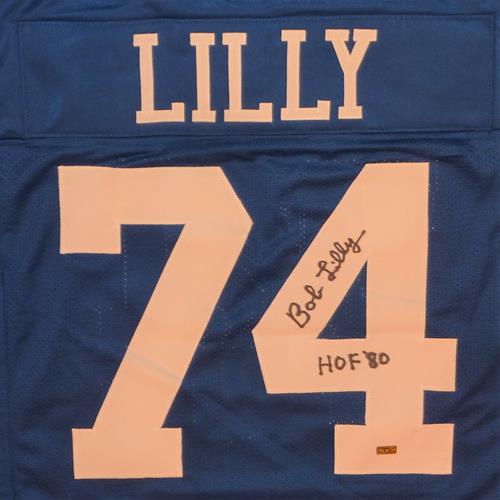 Bob Lilly Autographed Dallas (Blue #74) Custom Jersey w/ HOF 80 - JSA