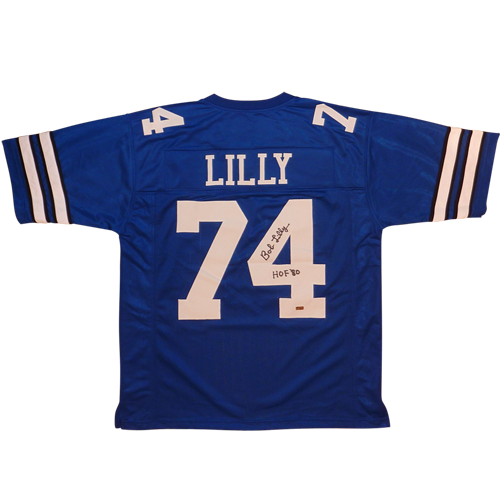 Bob Lilly Autographed Dallas (Blue #74) Custom Jersey w/ HOF 80 - JSA