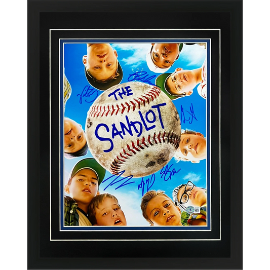 The Sandlot Cast Autographed Vertical (Looking up at Faces) Deluxe Framed 11x14 Movie Poster - 6 signatures - Beckett