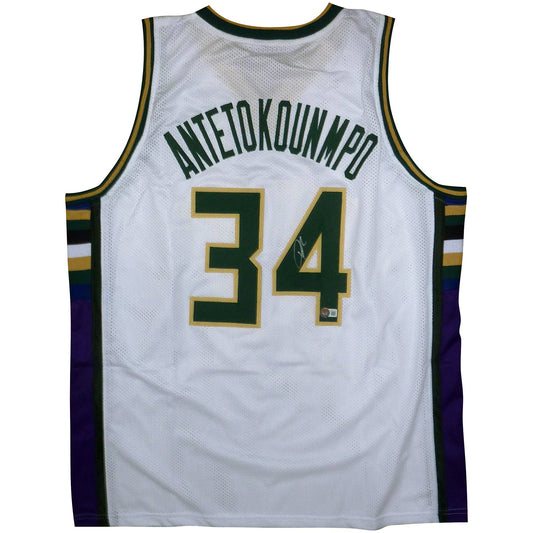 Giannis Antetokounmpo Autographed Milwaukee (White #34) Custom Jersey - Beckett