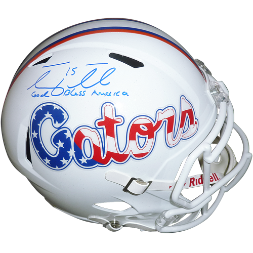 Tim Tebow Autographed Florida Gators (Stars and Stripes) Deluxe Full-Size Replica Helmet w/ God Bless America - Tebow Holo