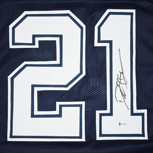 Deion Sanders Autographed Dallas (Navy Blue #21) Custom Jersey - Beckett