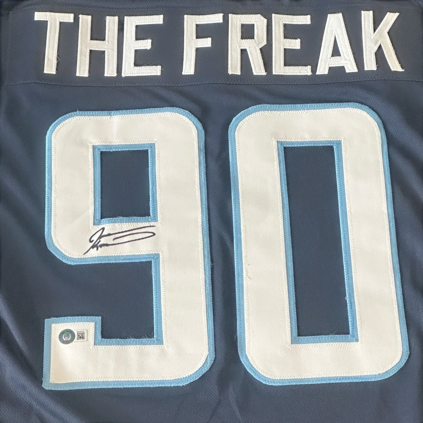 Jevon Kearse Autographed Tennessee (Navy Blue #90) Custom Jersey - Beckett