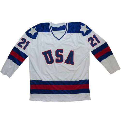Mike Eruzione Autographed USA Hockey (White #21) Custom Jersey - Beckett