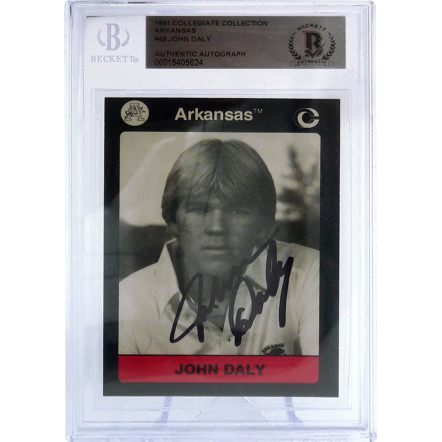John Daly Autographed Arkansas Collegiate Collection Golf Rookie Card - Beckett
