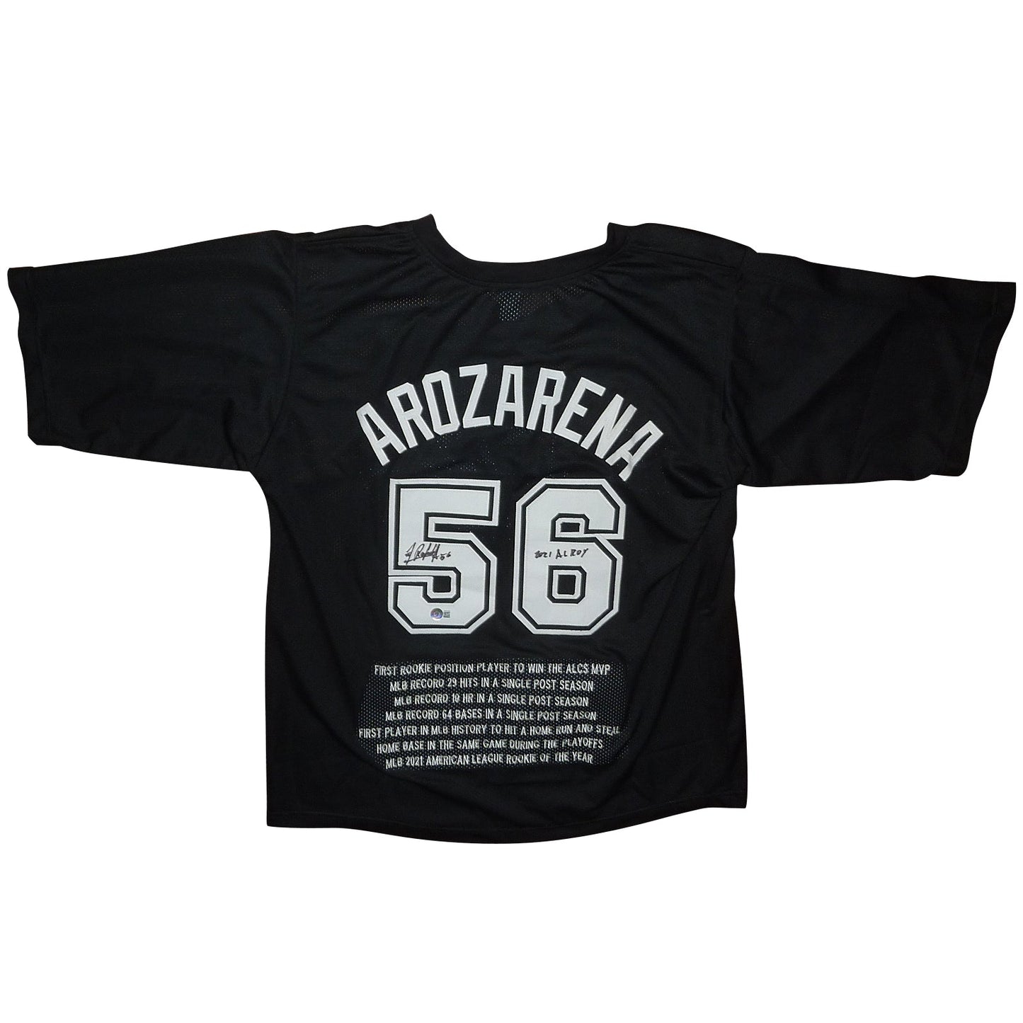 Randy Arozarena Autographed Tampa Bay (Black #56) Custom Jersey w/ Embroidered Stats - JSA