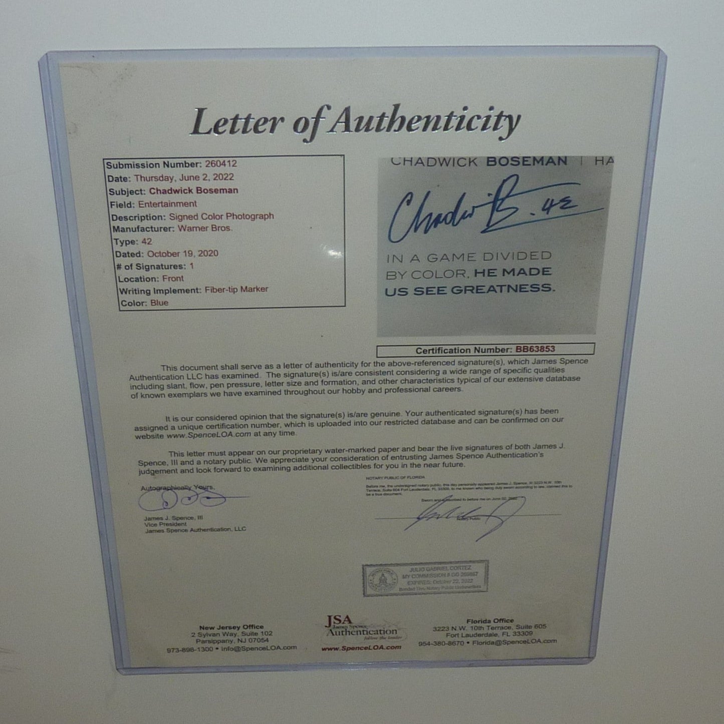 Black Panther Full-Size Movie Poster Deluxe Framed with Chadwick Boseman Autograph - JSA Letter