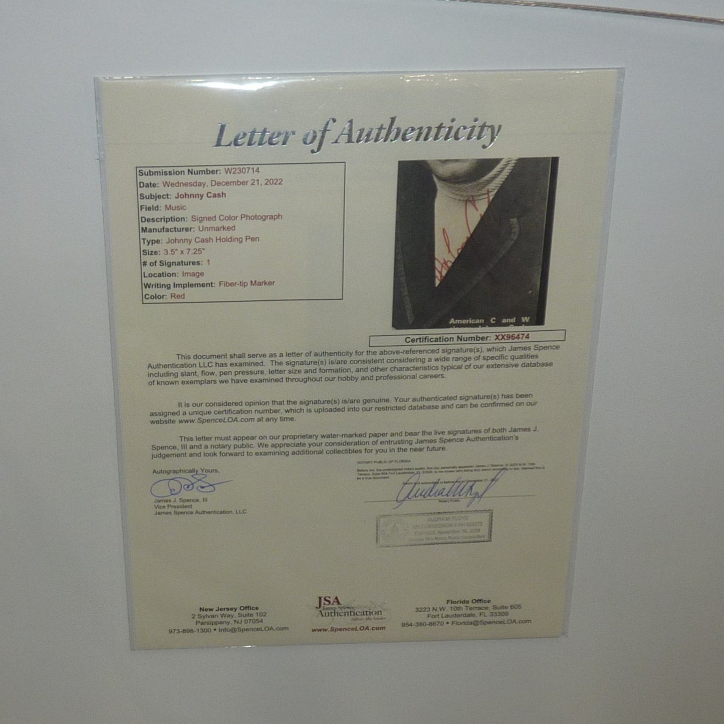 Johnny Cash Full-Size Music Poster Deluxe Framed with Autograph - JSA