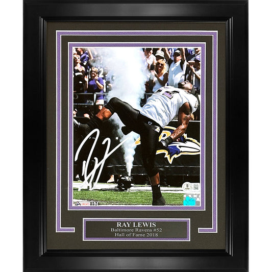 Ray Lewis Autographed Baltimore Ravens Deluxe Framed 8x10 Photo - Beckett