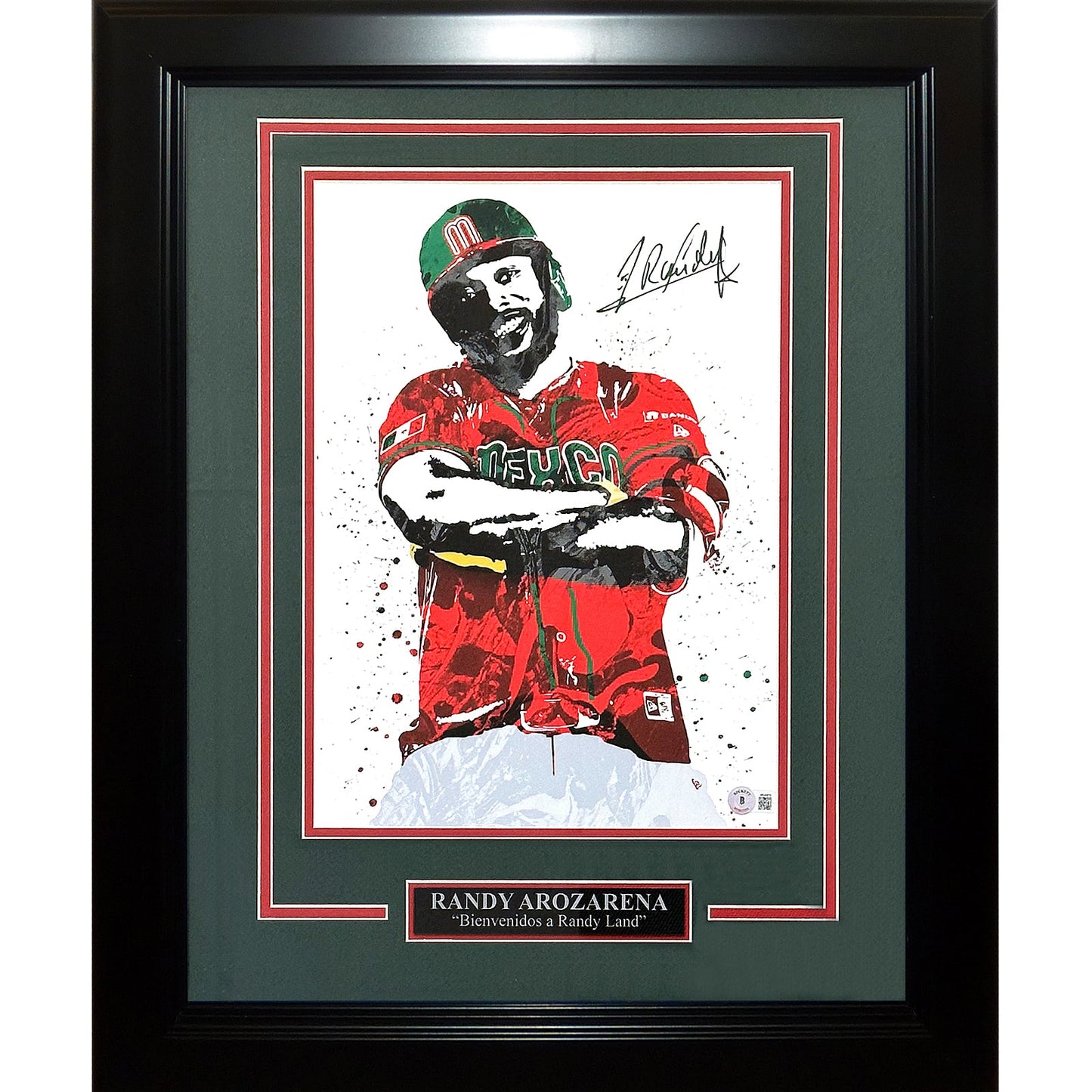 Randy Arozarena Autographed Mexico WBC Splash Art Deluxe Framed 11x14 Poster - Beckett Witness