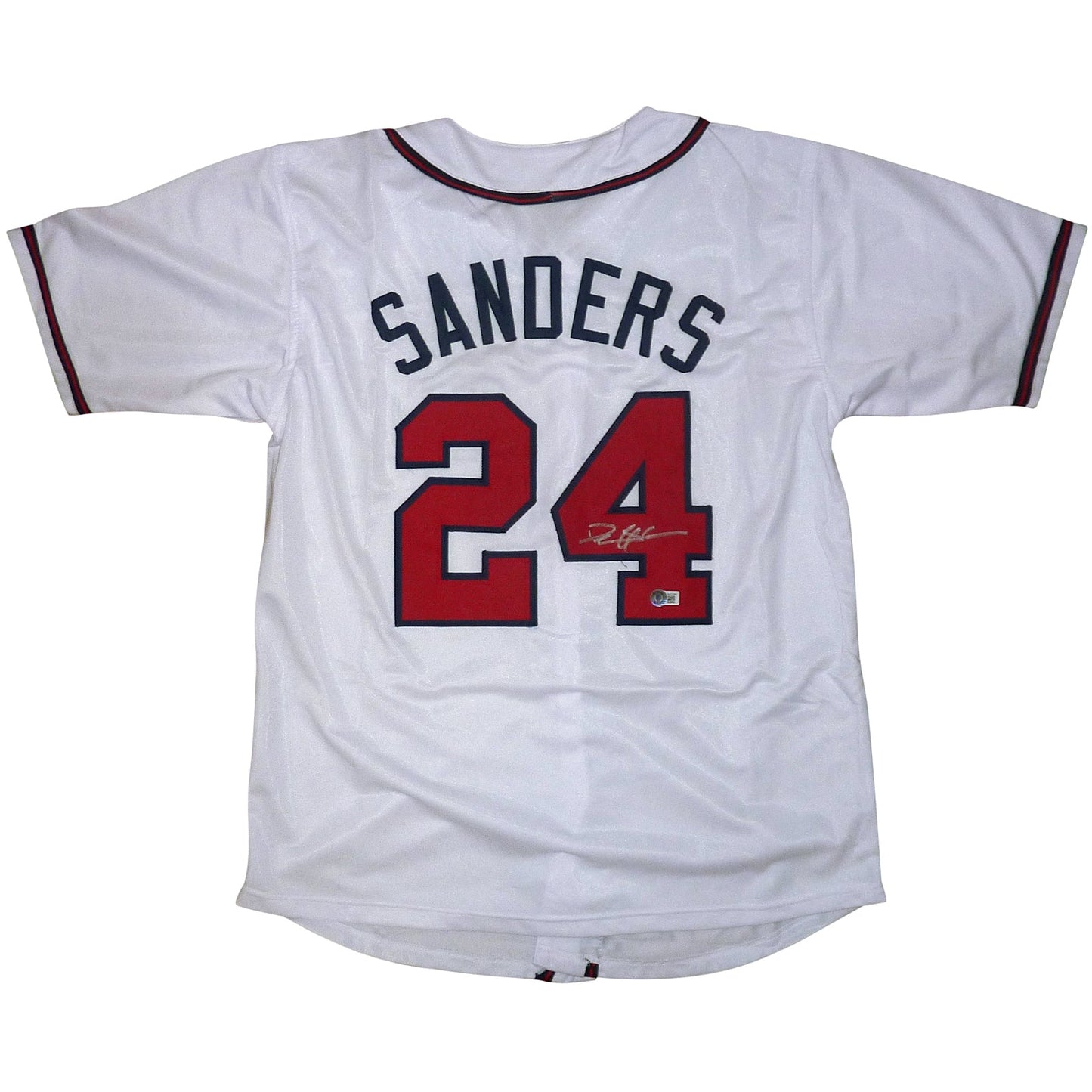 Deion Sanders Autographed Atlanta Braves (White #24) Custom Jersey - Beckett