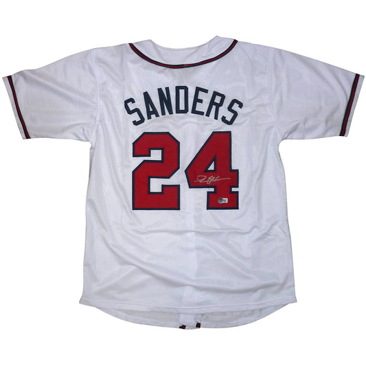 Deion Sanders Autographed Atlanta Braves (White #24) Custom Jersey - Beckett