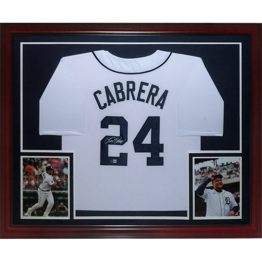 Miguel Cabrera Autographed Detroit (White #24) Deluxe Framed Jersey - JSA