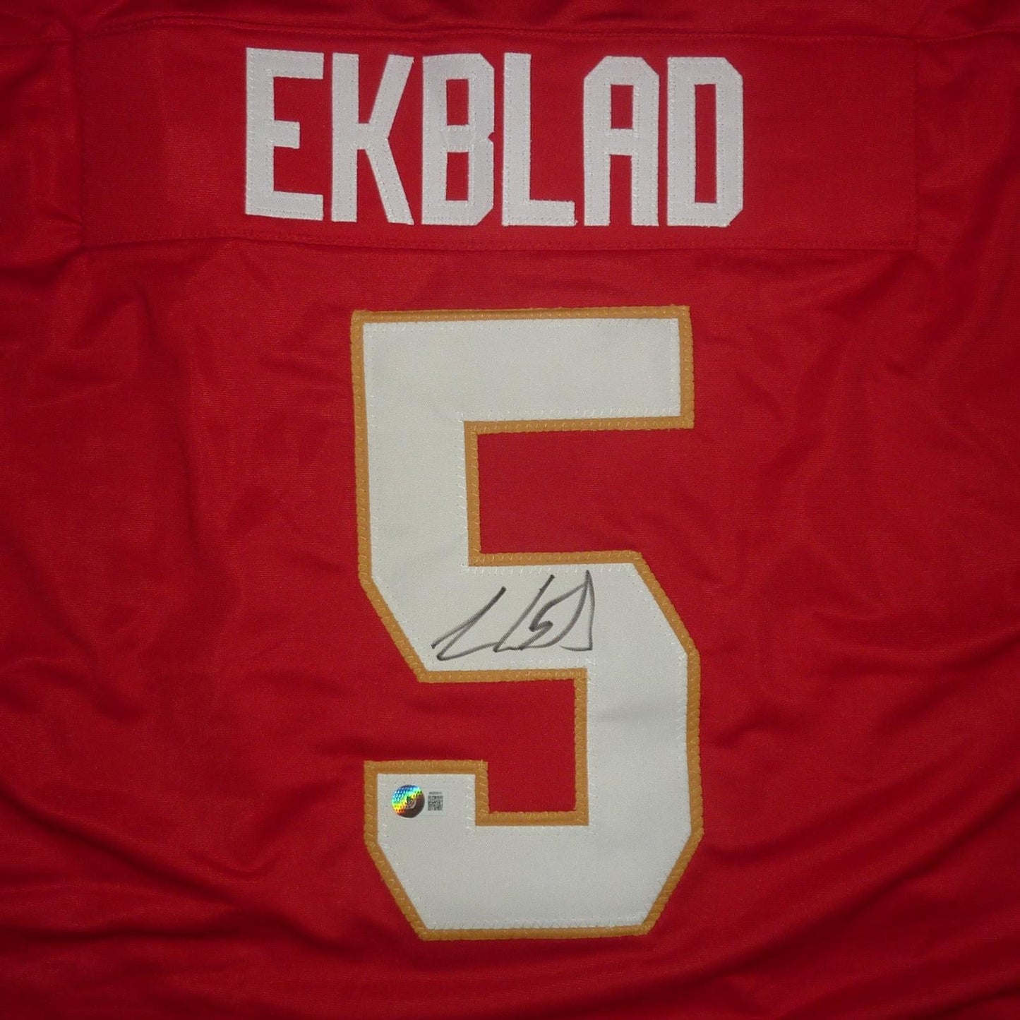 Aaron Ekblad Autographed Florida (Red #5) Custom Jersey - JSA