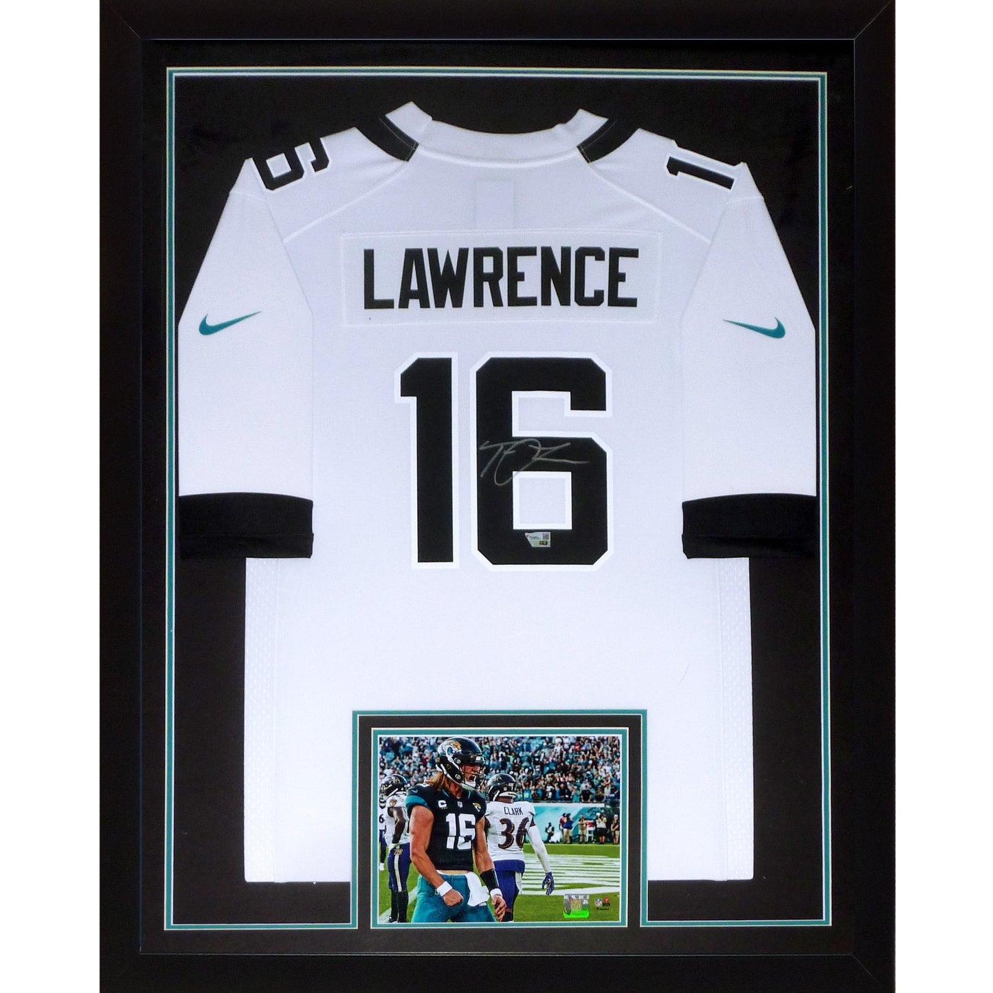 Trevor Lawrence Autographed Jacksonville Jaguars (White #16) Nike Deluxe Framed Jersey - Fanatics