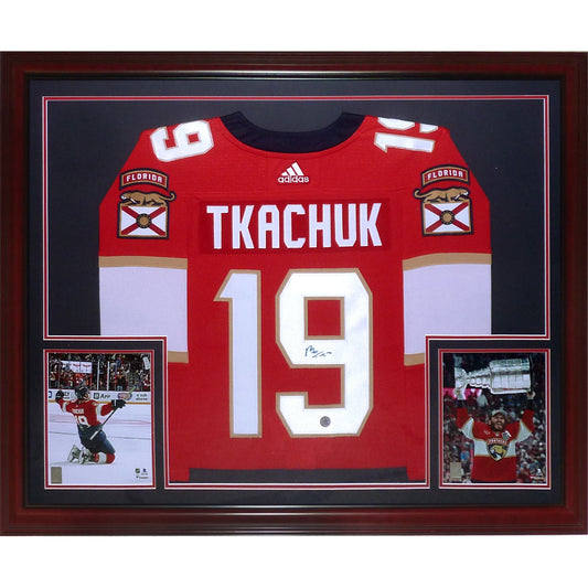 Matthew Tkachuk Autographed Florida Panthers (Adidas Red #19) Deluxe Framed Jersey - Frozen Pond