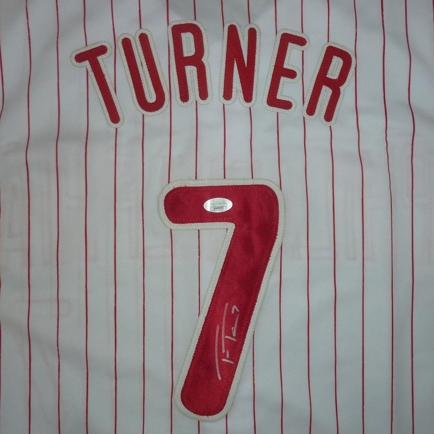 Trea Turner Autographed Philadelphia (White Pinstripe #7) Custom Jersey - JSA