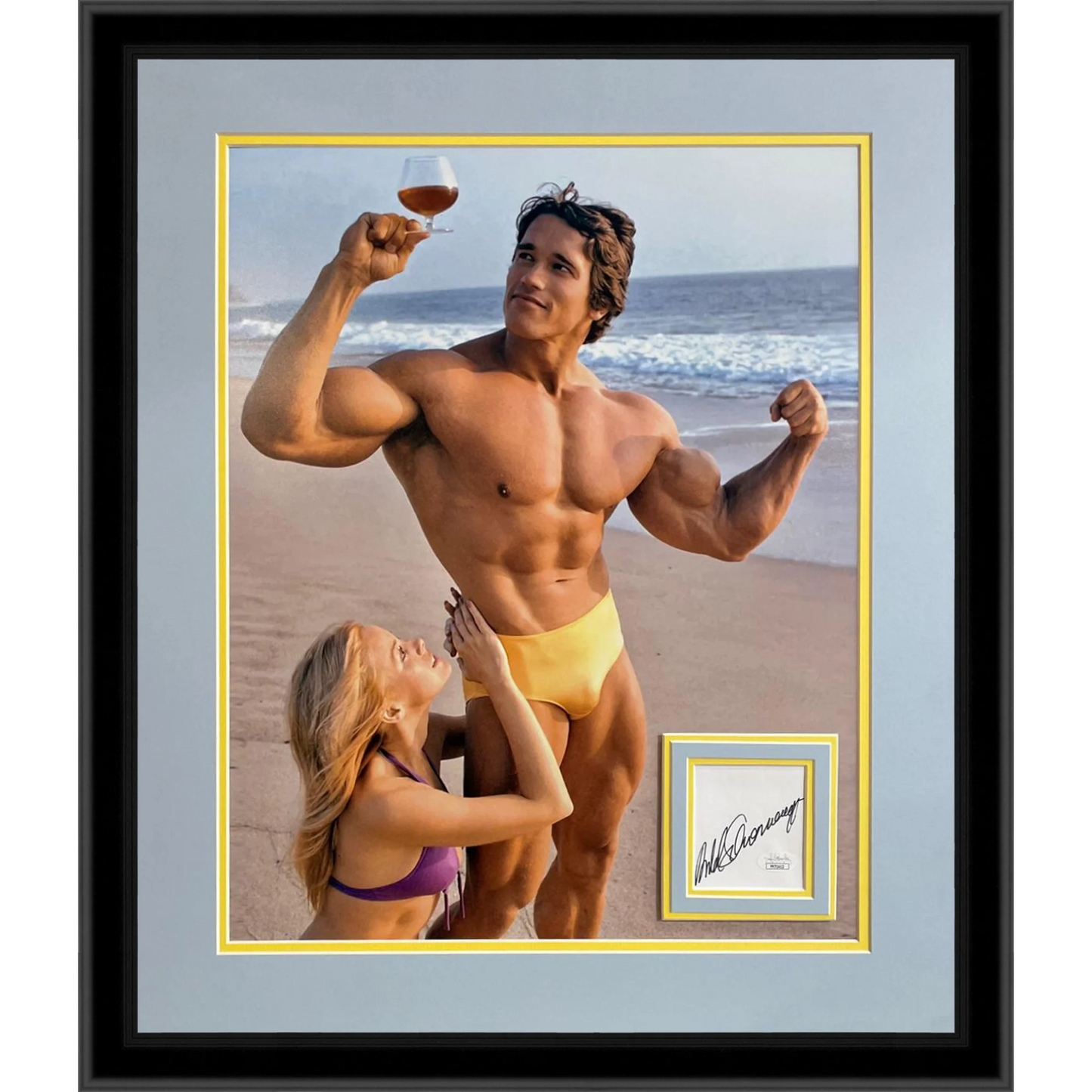 Arnold Schwarzenegger Autographed Cognac on the Beach Deluxe Framed 16x20 Photo Piece - JSA
