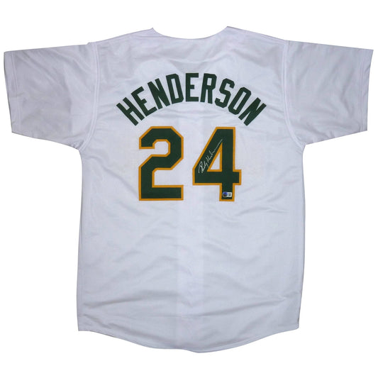 Rickey Henderson Autographed Oakland (White #24) Custom Jersey - Beckett