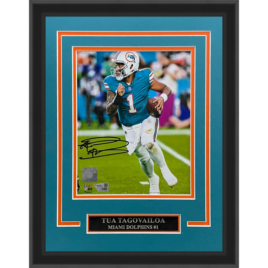 Tua Tagovailoa Autographed Miami Dolphins (Action) Deluxe Framed 8x10 Photo - Fanatics