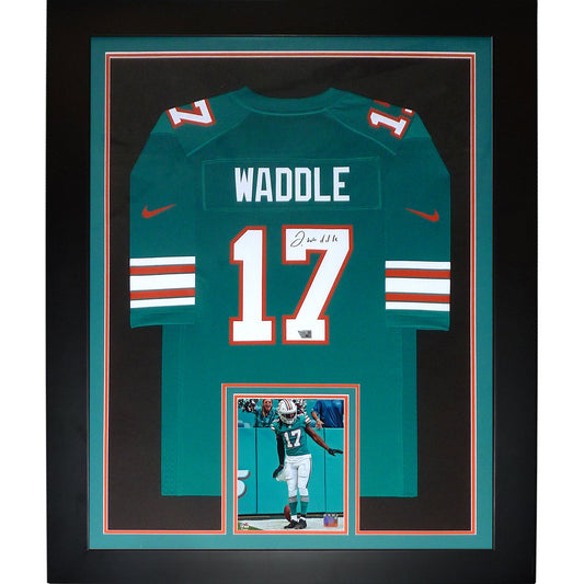 Jaylen Waddle Autographed Miami Dolphins (Teal Throwback #17) Framed Jersey - Fanatics