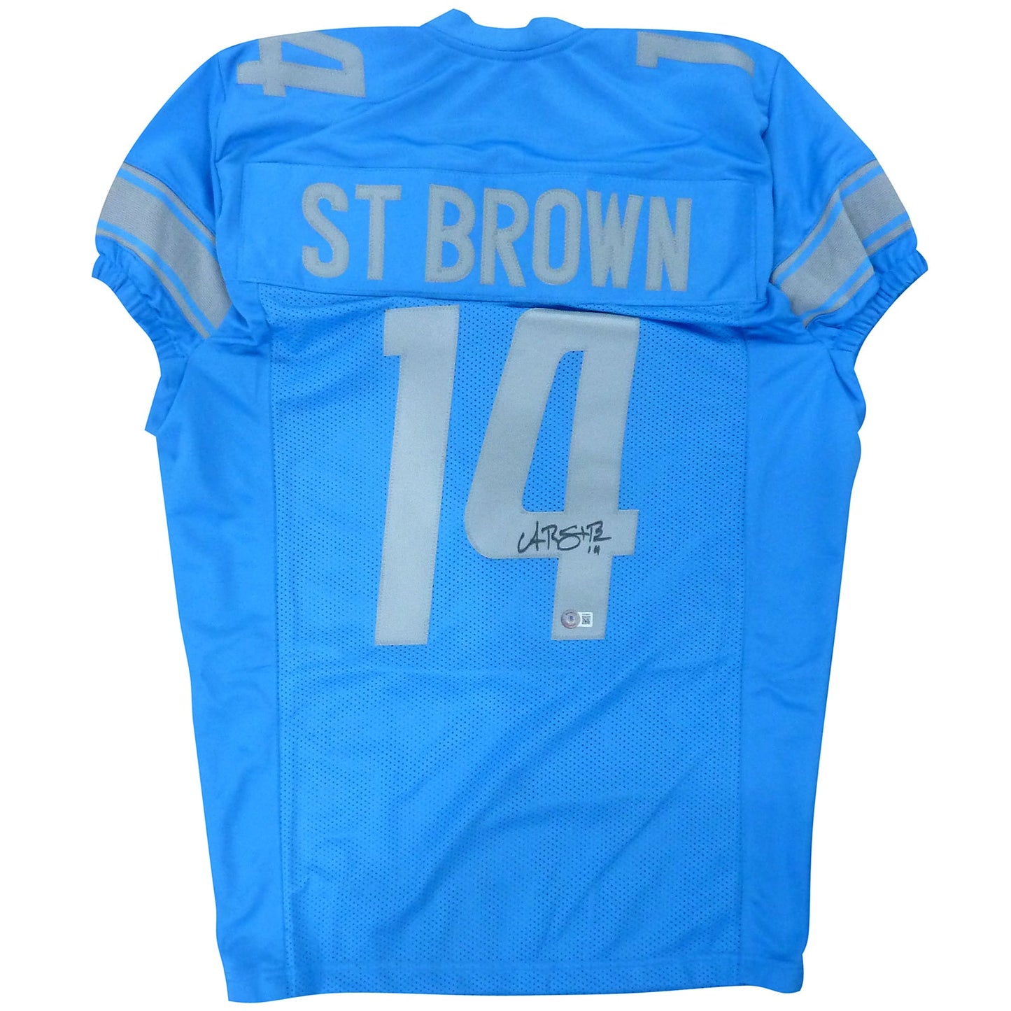 Amon-Ra St Brown Autographed Detroit (Blue #14) Custom Jersey - Beckett