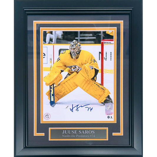Juuse Saros Autographed Nashville Predators (Vertical) Deluxe Framed 8x10 Photo - AJ