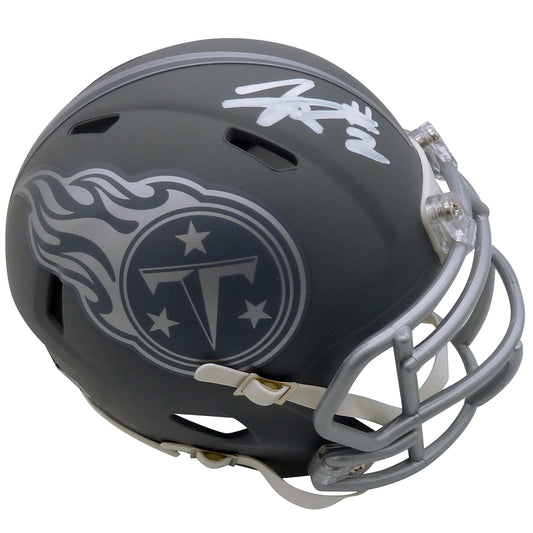 Tyjae Spears Autographed Tennessee Titans (SLATE Alternate) Mini Helmet - Beckett