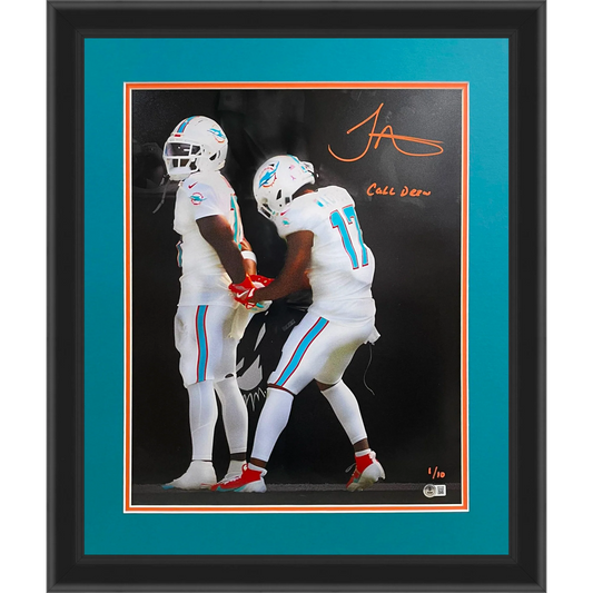 Tyreek Hill Autographed Miami Dolphins (Handcuffs Celebration Spotlight) Deluxe Framed 16x20 Photo w/ "Call Drew" - Limited Edition of 10  - Beckett