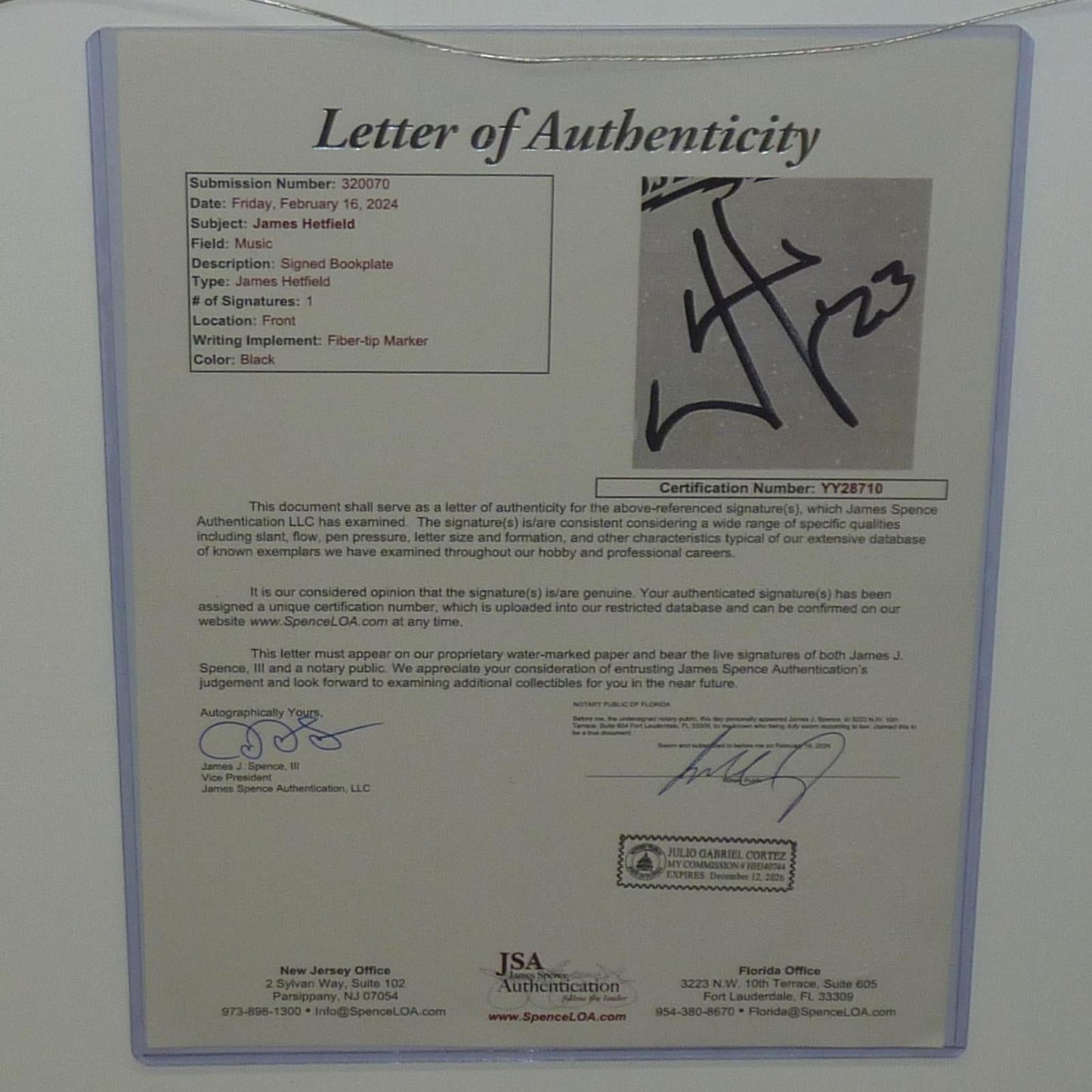 James Hetfield Autographed Metallica Deluxe Framed 16x20 Music Piece - JSA