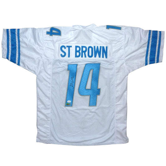 Amon-Ra St Brown Autographed Detroit (White #14) Custom Jersey - JSA