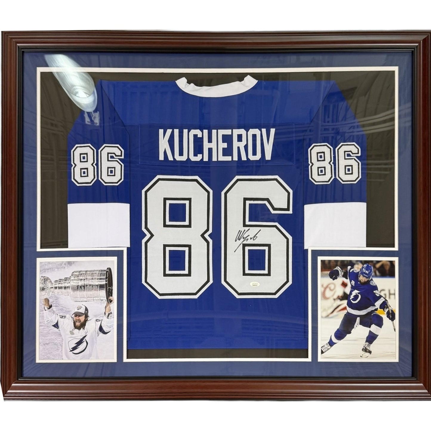 Nikita Kucherov Autographed Tampa Bay (Blue #86) Deluxe Framed Jersey - JSA