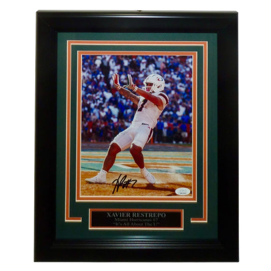 Xavier Restrepo Autographed Miami Hurricanes (TD Celebration) Deluxe Framed 8x10 Photo - JSA