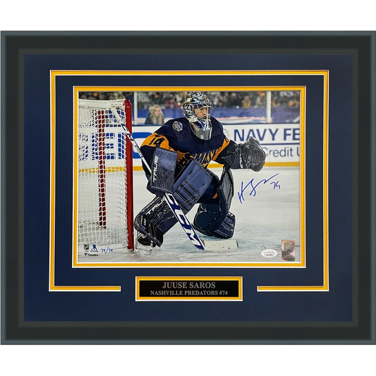 Juuse Saros Autographed Nashville Predators (Smashville) Deluxe Framed 11x14 Photo - Limited Edition of 74 - JSA