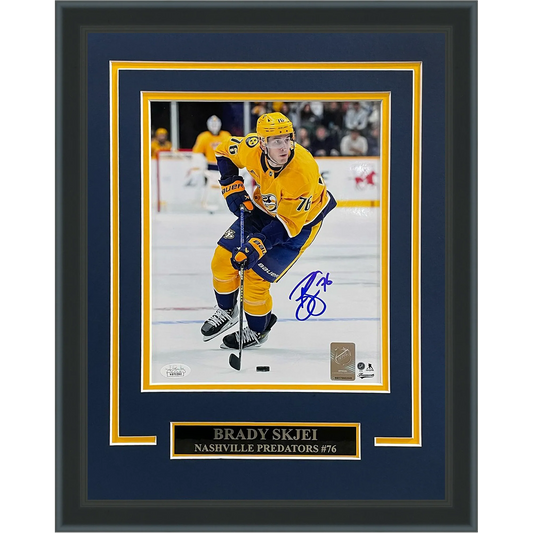 Brady Skjei Autographed Nashville Predators (Gold Jersey) Deluxe Framed 8x10 Photo - JSA